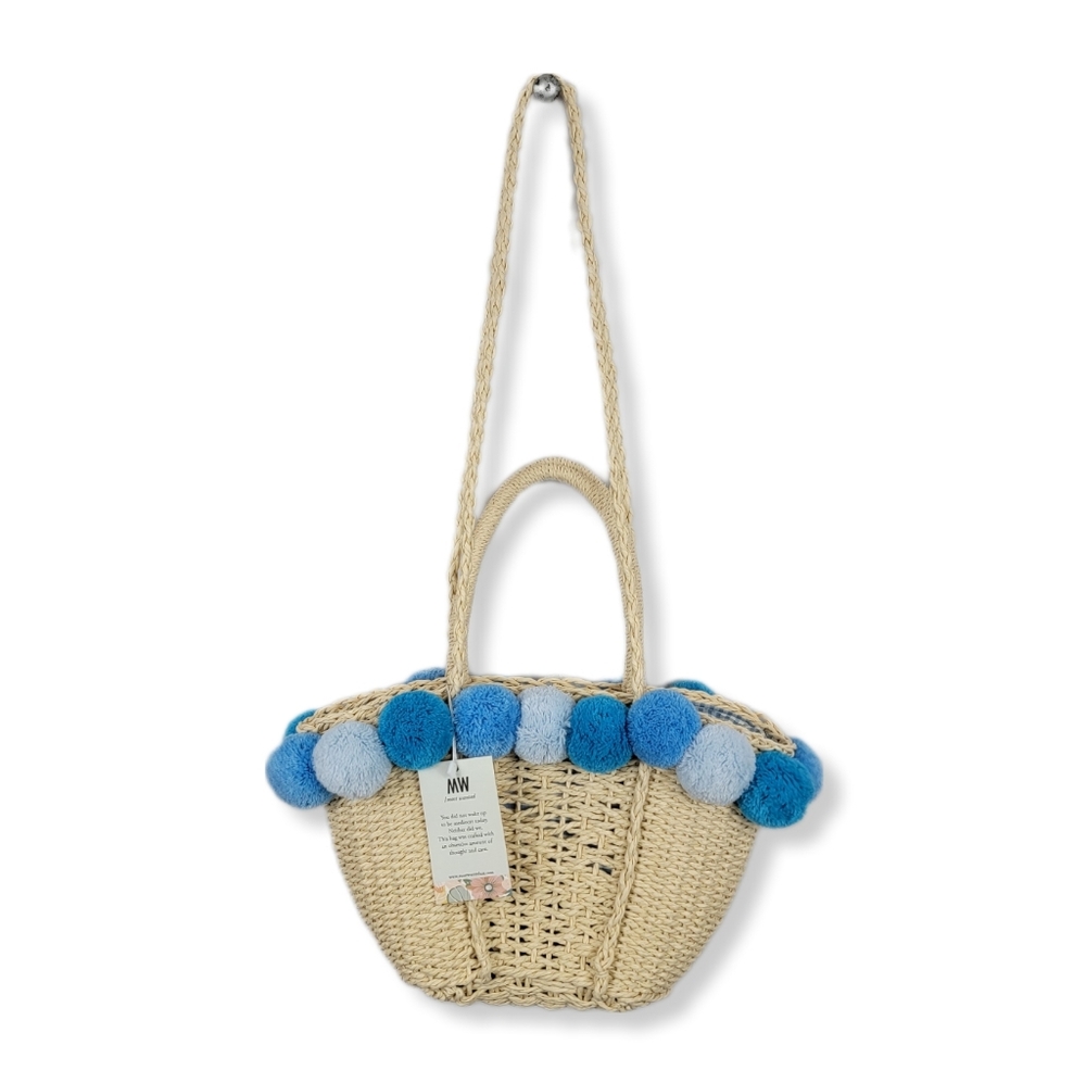 🆕️MW/ Most Wanted Paper Straw Woven Pom Pom Crossbody/ Hand Bag
